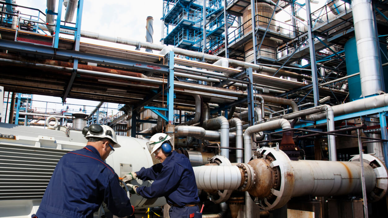 Oil refinery workers
