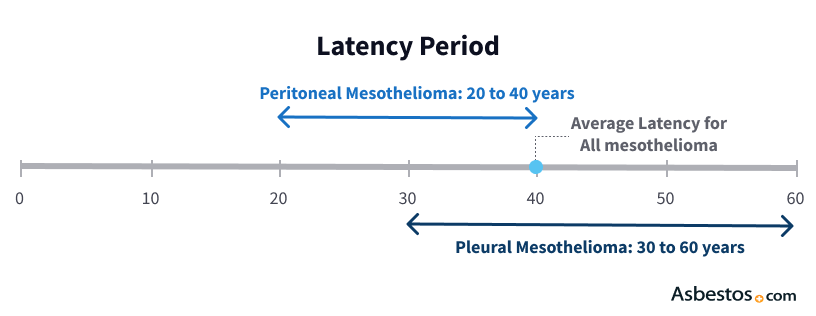 Latency period for pleural mesothelioma and peritoneal mesothelioma